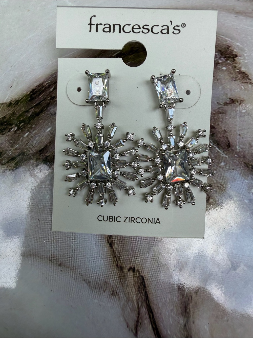 Francesca's Collections Silver Clear Cubic Zirconia Starburst Drop Earrings
